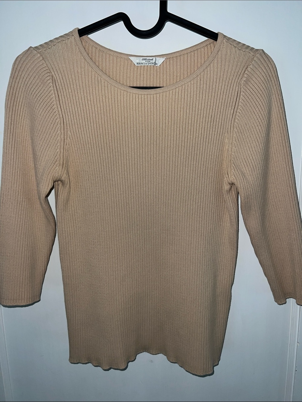 VTG Marks & Spence St Michael Ribbed Knit Top 90’s Minimalist Old Money Nude M
